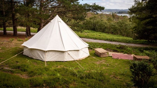 A bell tent at Brownsea Island Campsite, Dorset
